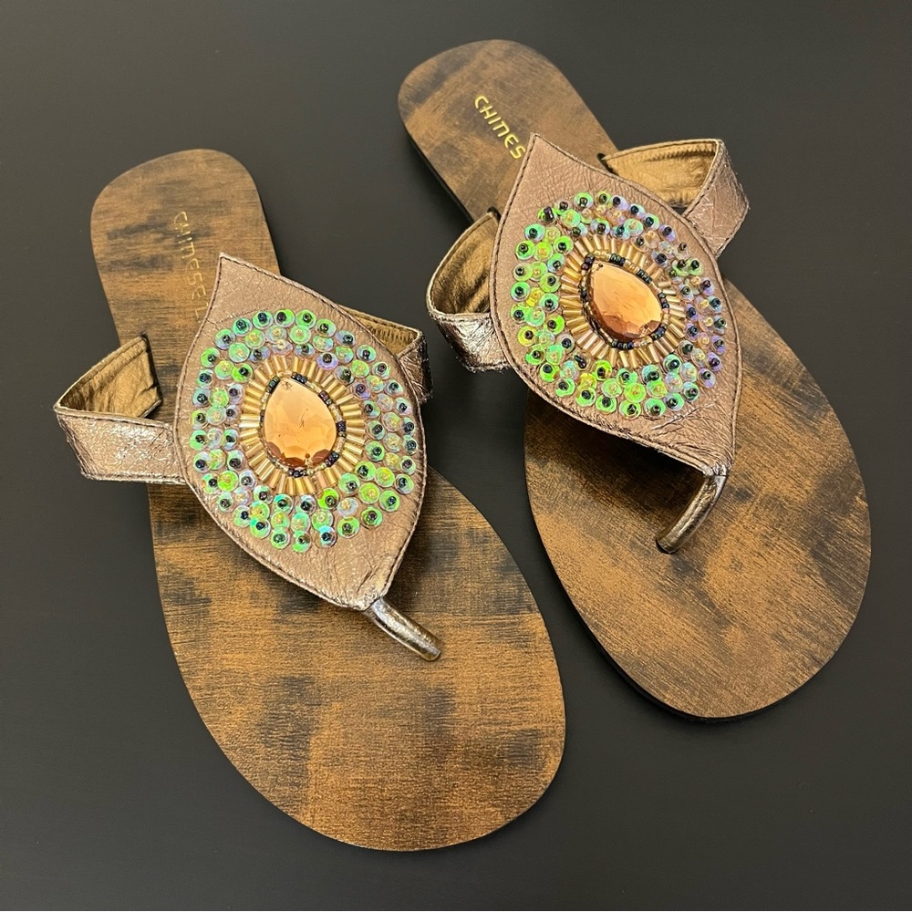 Chinese Laundry Can’t Wait Sequins Jewel Embellished Wooden Sandals